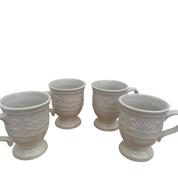 Chris Madden Adalina JCP Home Mugs set of 4 beige Ceramic 3D floral 12 oz - Picture 1 of 7